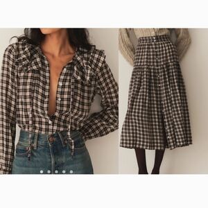 Nwot Doen Joelle Blouse & Skirt Co-ord Plaid Set 100% Organic Cotton Size Large